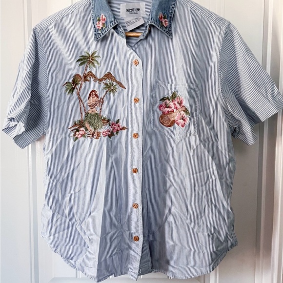 Tops - SOLUTIONS Original Striped Shirt - Light Blue & White size large